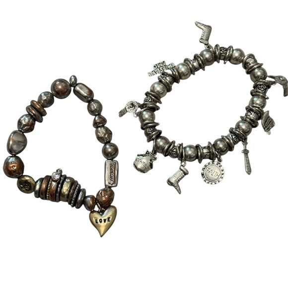 Jewelry - Vintage Silver/ Rose Gold and Gold Charm Bracelet Christian Bohemian Set